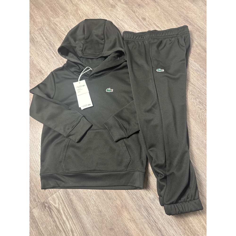 Lacoste Sport Boys 2-Piece Tracksuit Set Black Hoodie Joggers Size 6 NWT